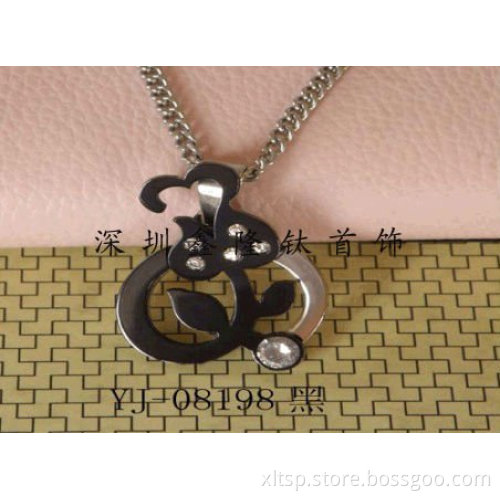 TC68 Black Plating Stainless Steel Crystal Heart Pendant